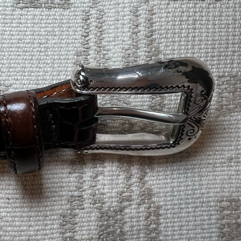 Vintage Brighton Leather Belt Brown Croc Embossed Western Buckle Size 32 M/L - Picture 10 of 10